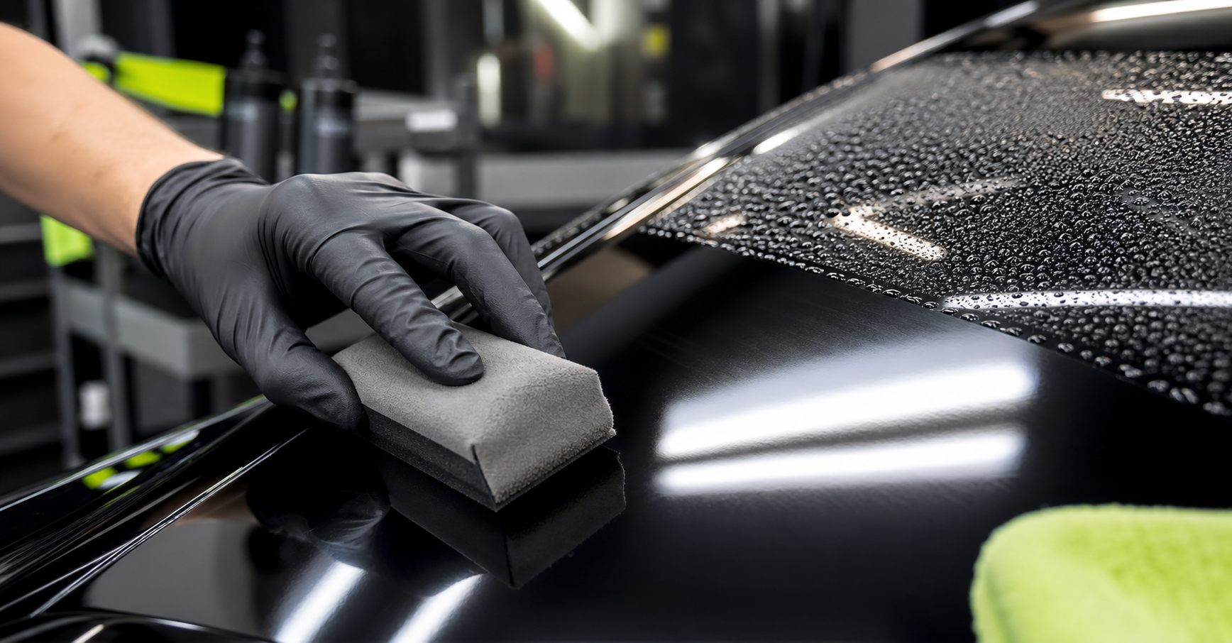 Ceramic coating applied to glossy vehicle paint