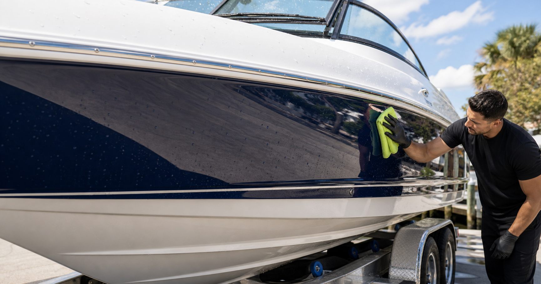 Boat hull being detailed and polished