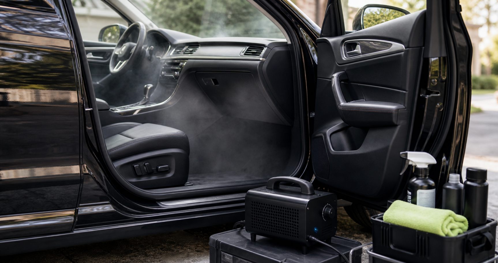 Ozone odor treatment setup inside a vehicle