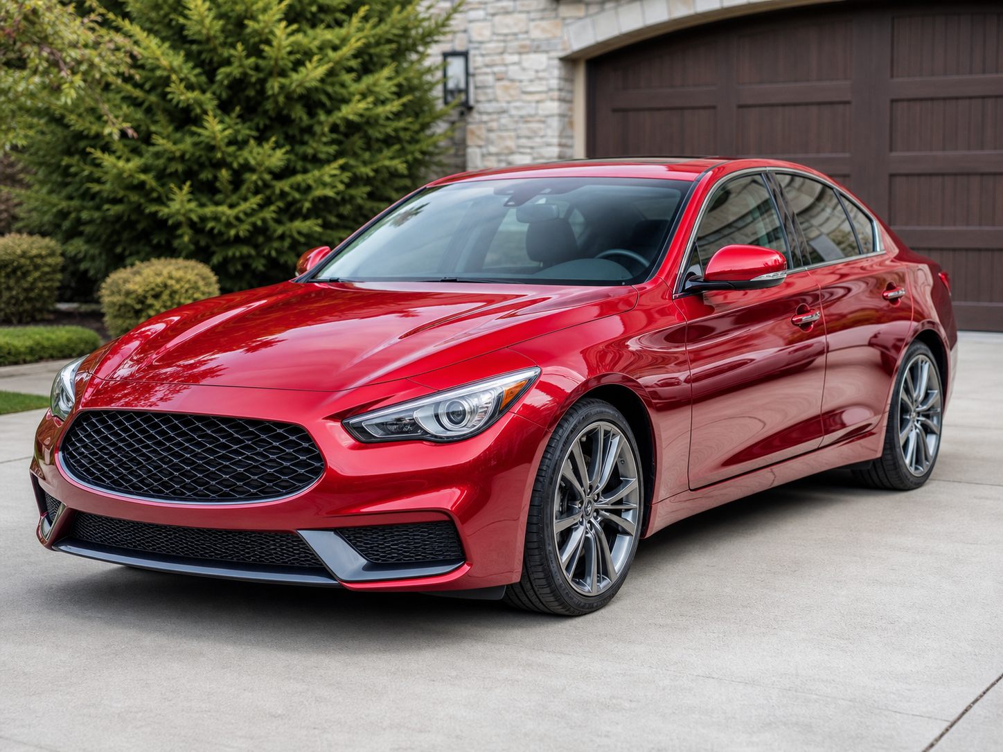 Red sedan with corrected glossy paint and ceramic coating